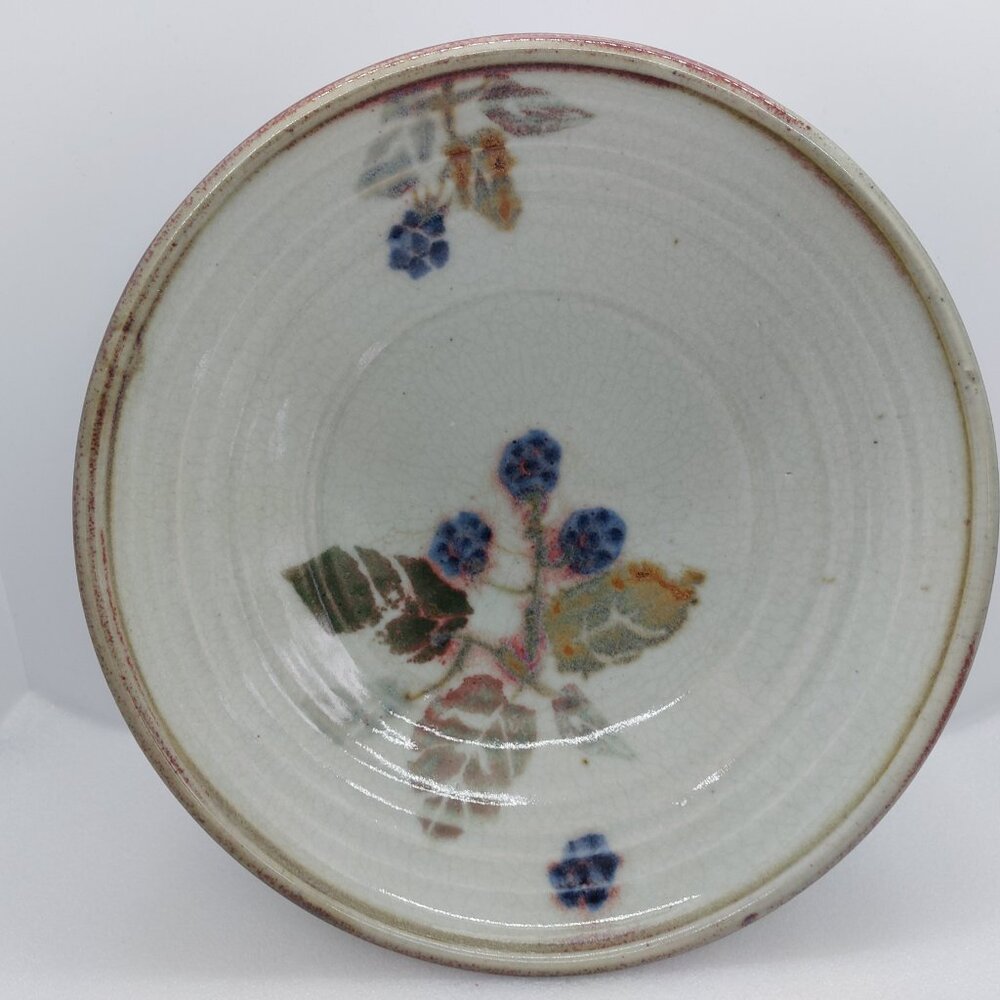 Vintage Rustic Handcrafted 10" Pottery Bowl Berry Design